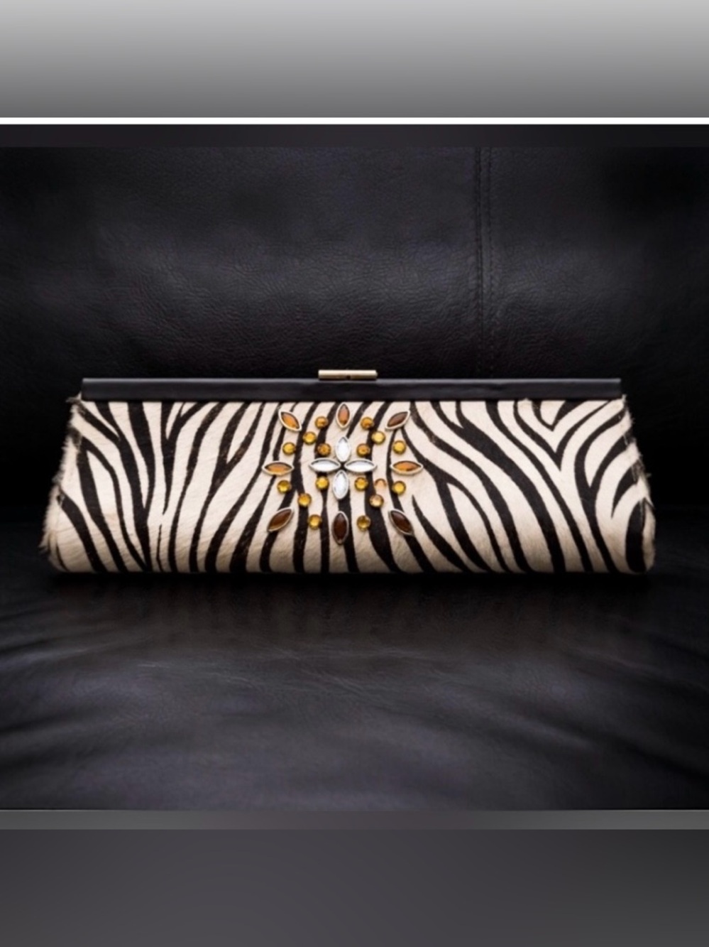 Rare Zebra Haircalf Clutch Embellished Statement Evening Bag